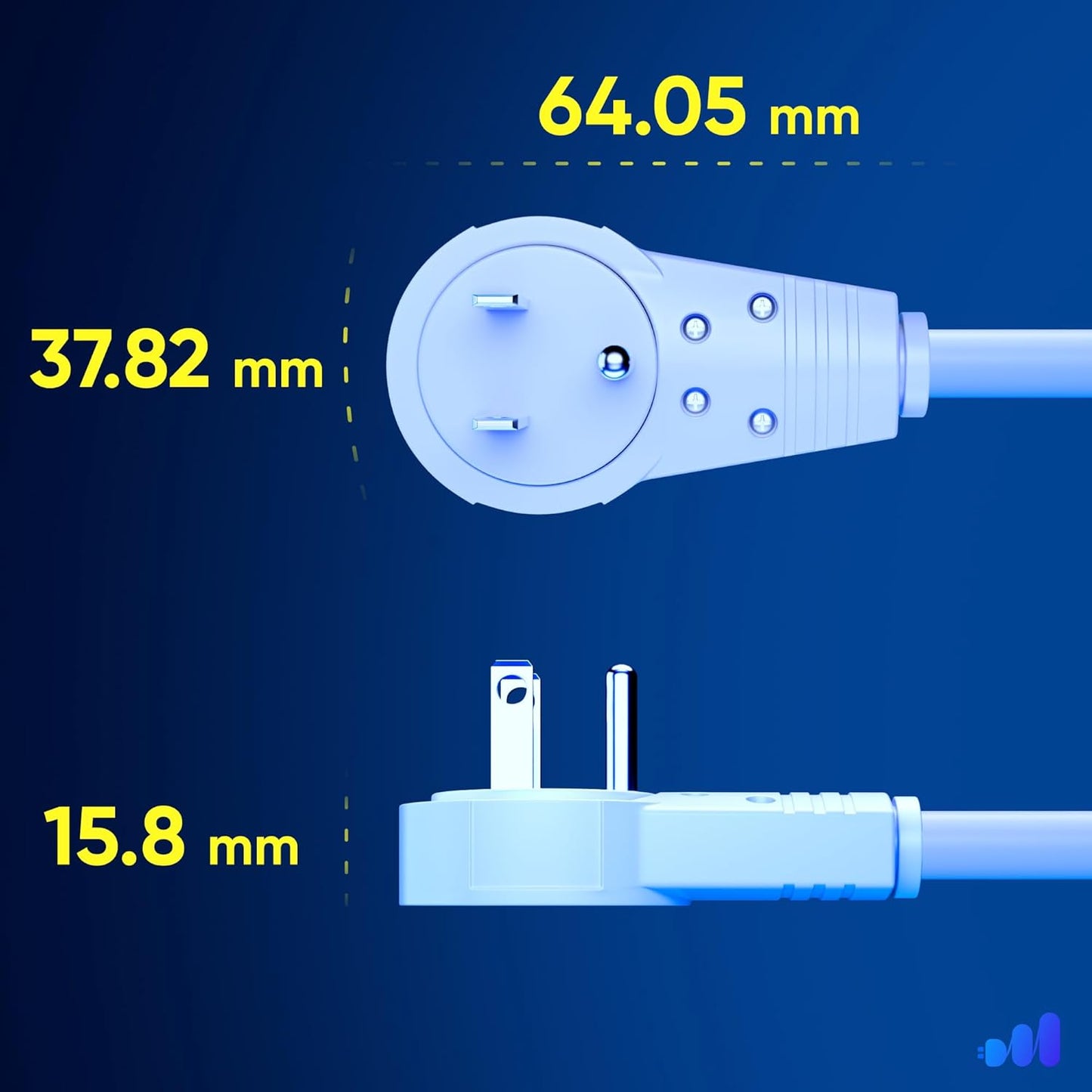 Extension Cord 1 Foot White Flat Plug, 360° Rotating Short Power Cord Single Outlet, Indoor 16 Gauge 3 Prong Grounded Wire UL Certified (1Ft White)