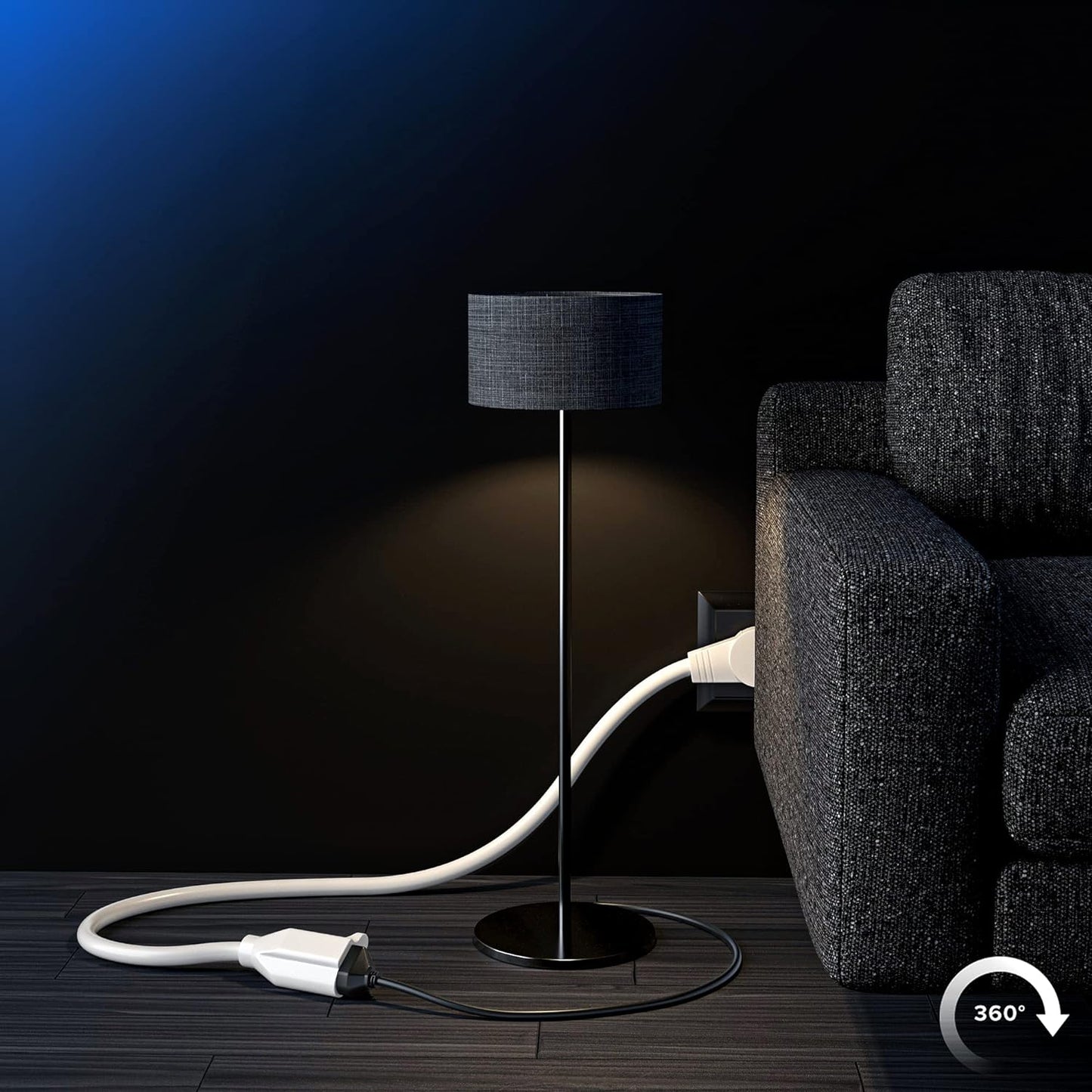 Extension Cord 1 Foot White Flat Plug, 360° Rotating Short Power Cord Single Outlet, Indoor 16 Gauge 3 Prong Grounded Wire UL Certified (1Ft White)