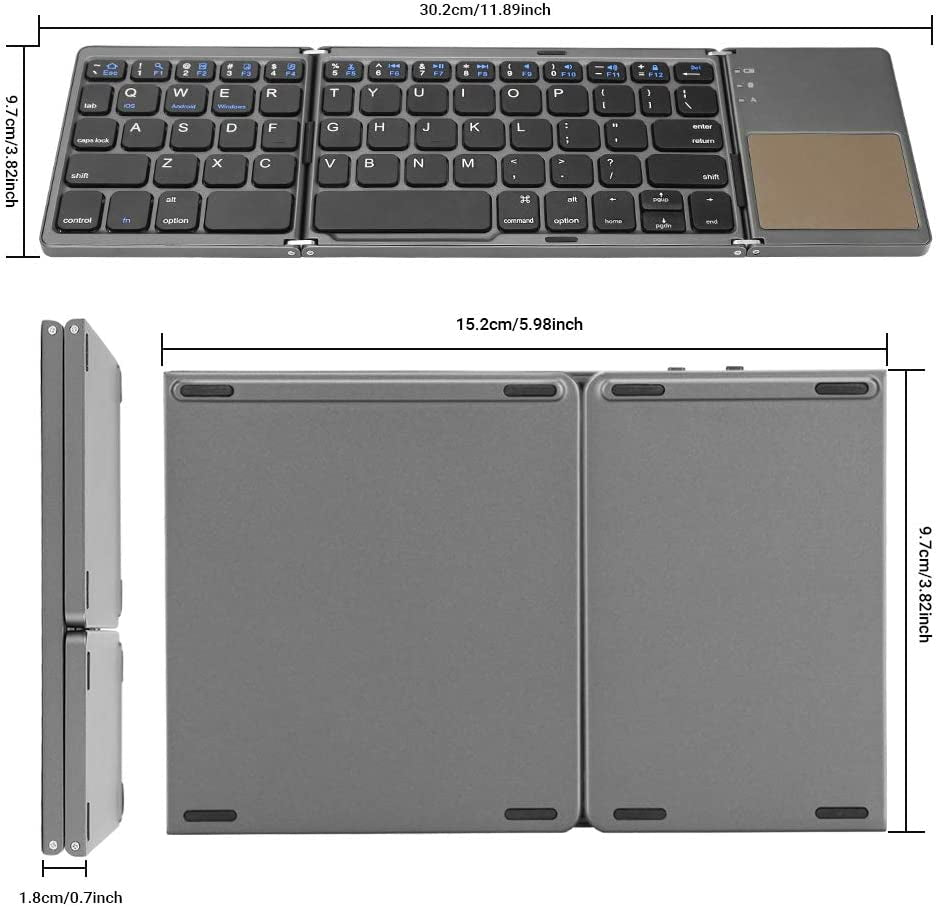 Foldable Bluetooth Keyboard, Tri-Folding Portable Wireless Keyboard with Touchpad, USB Rechargeable, Compatible with Windows/Android/Ios, Perfect for Laptop/Tablet/Smartphone (Gray)