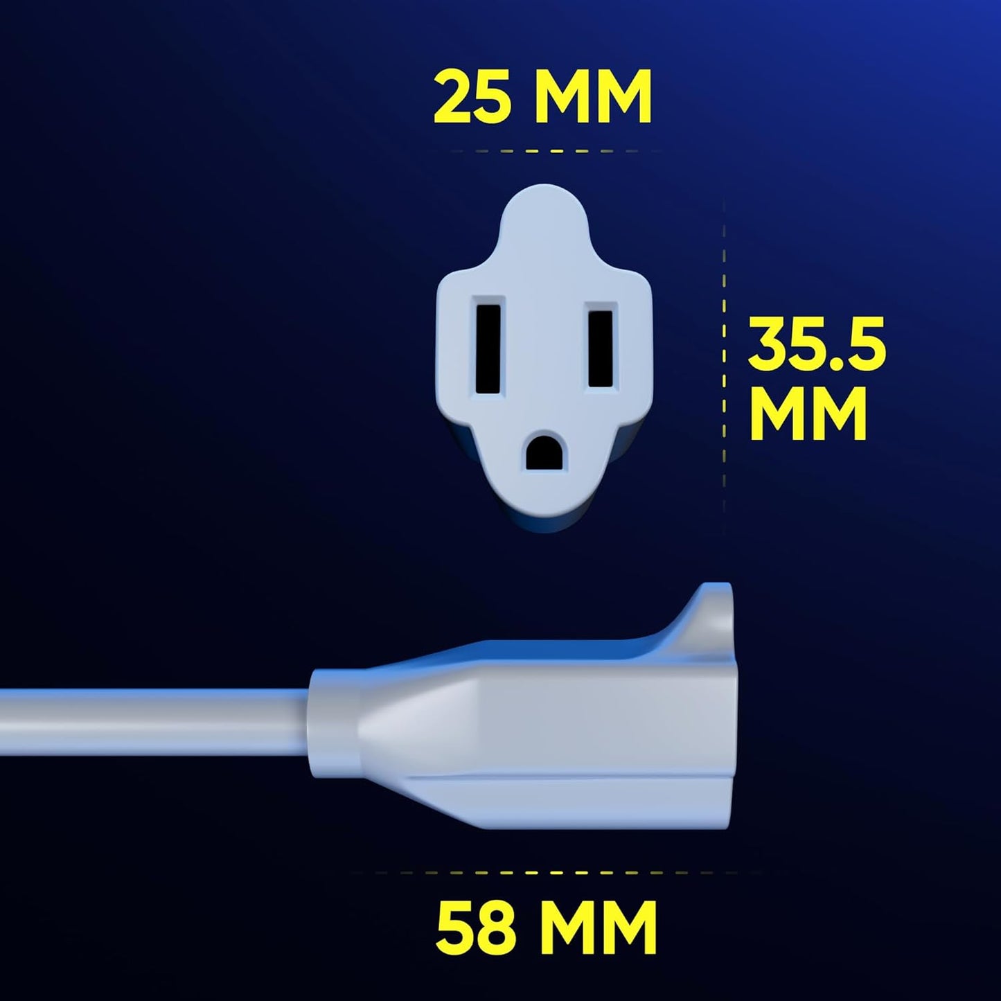 Extension Cord 1 Foot White Flat Plug, 360° Rotating Short Power Cord Single Outlet, Indoor 16 Gauge 3 Prong Grounded Wire UL Certified (1Ft White)