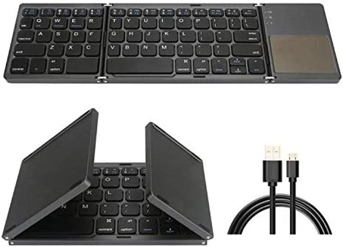 Foldable Bluetooth Keyboard, Tri-Folding Portable Wireless Keyboard with Touchpad, USB Rechargeable, Compatible with Windows/Android/Ios, Perfect for Laptop/Tablet/Smartphone (Gray)