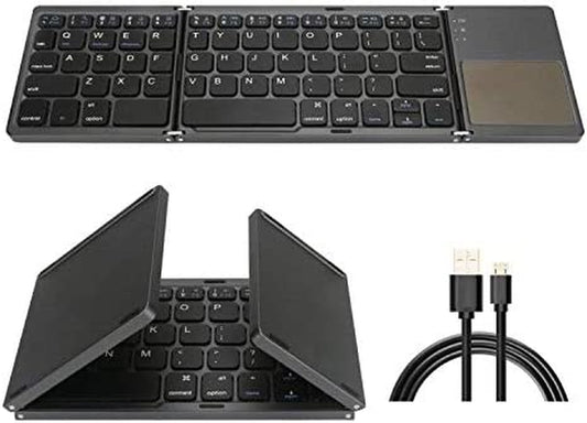 Foldable Bluetooth Keyboard, Tri-Folding Portable Wireless Keyboard with Touchpad, USB Rechargeable, Compatible with Windows/Android/Ios, Perfect for Laptop/Tablet/Smartphone (Gray)